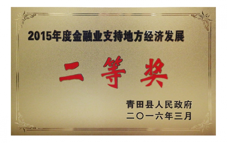 2015年度金融業(yè)支持地方經(jīng)濟(jì)發(fā)展二等獎